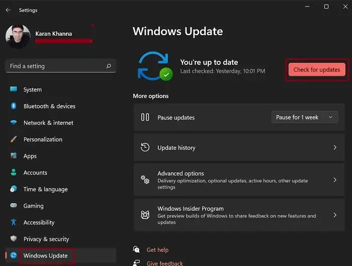 Scarica manualmente gli aggiornamenti di Windows in Windows 11