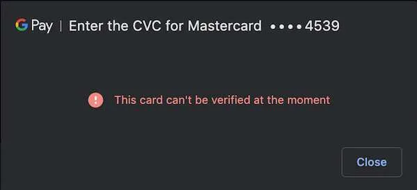 Mastercard または Visa の CVC に入力してください。このカードは現時点では検証できません