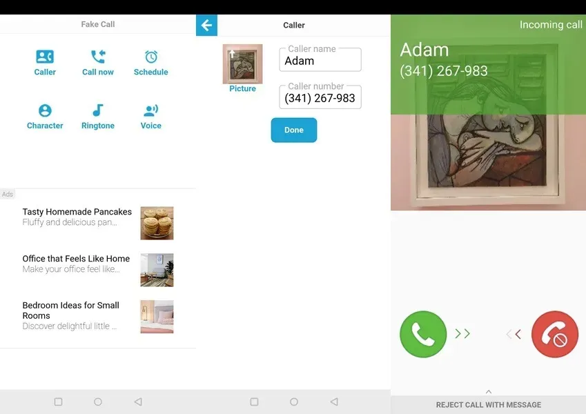 Fake Call - Overzicht van de Prank-app-interface.