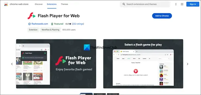 Flash Player pour l'extension Web Chrome