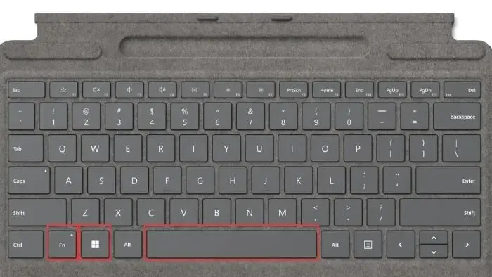 Atalho de teclado da tela de impressão da barra de espaço da tecla FN Win