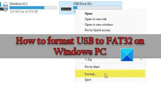 Windows PCでUSBをFAT32にフォーマットする方法