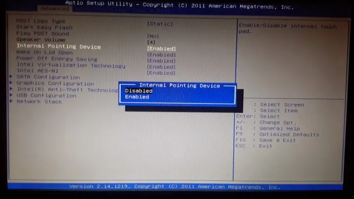 Propiedades del BIOS de la computadora portátil