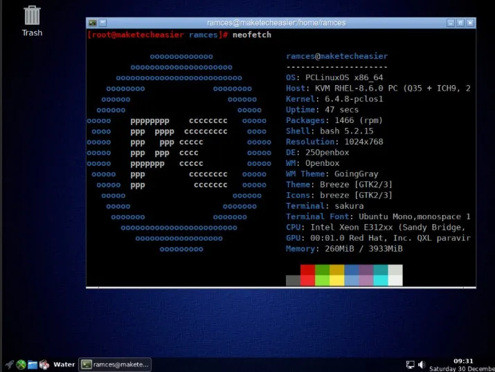 Uma captura de tela da área de trabalho padrão do PCLinuxOS.