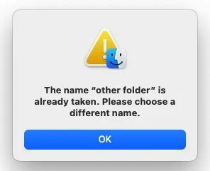 Boîte d'erreur Macos Nom de dossier identique fusionner des dossiers sur Mac