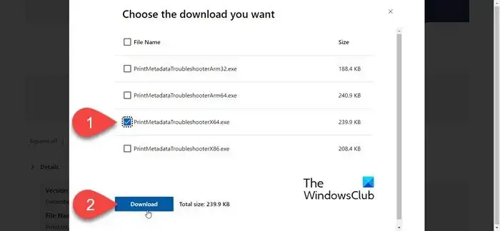 Microsoft プリンター メタデータ トラブルシューティング ツールのダウンロード