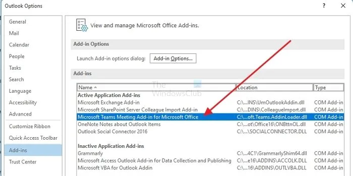 Componente aggiuntivo di Microsoft Teams per Outlook