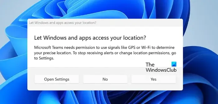 Novo prompt de acesso à localização do Windows 11