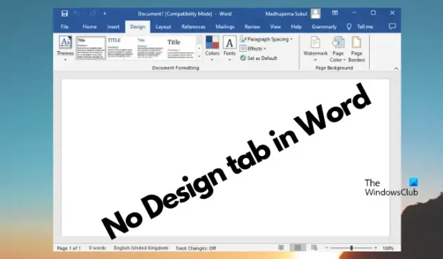 Nenhuma guia Design no Word 365 ou Word Online [Fix]