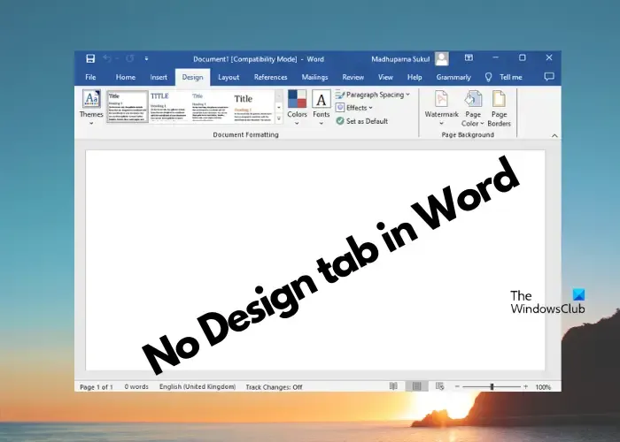 Keine Registerkarte „Design“ in Word