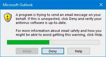 Outlook セキュリティ警告メール送信許可拒否進捗バー
