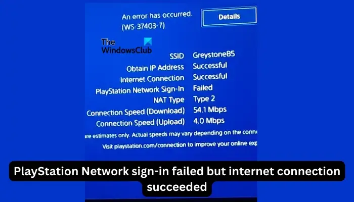 Aanmelden bij PlayStation Network is mislukt, maar de internetverbinding is gelukt
