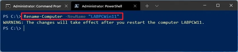 Commande PowerShell pour renommer l'ordinateur
