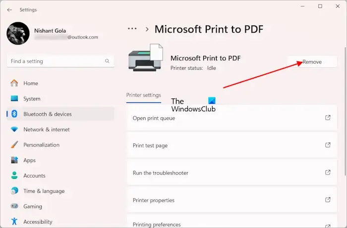 Supprimer l'imprimante sous Windows 11