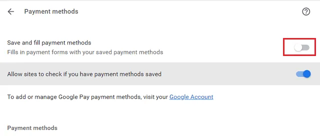 Salve e preencha as formas de pagamento no Chrome