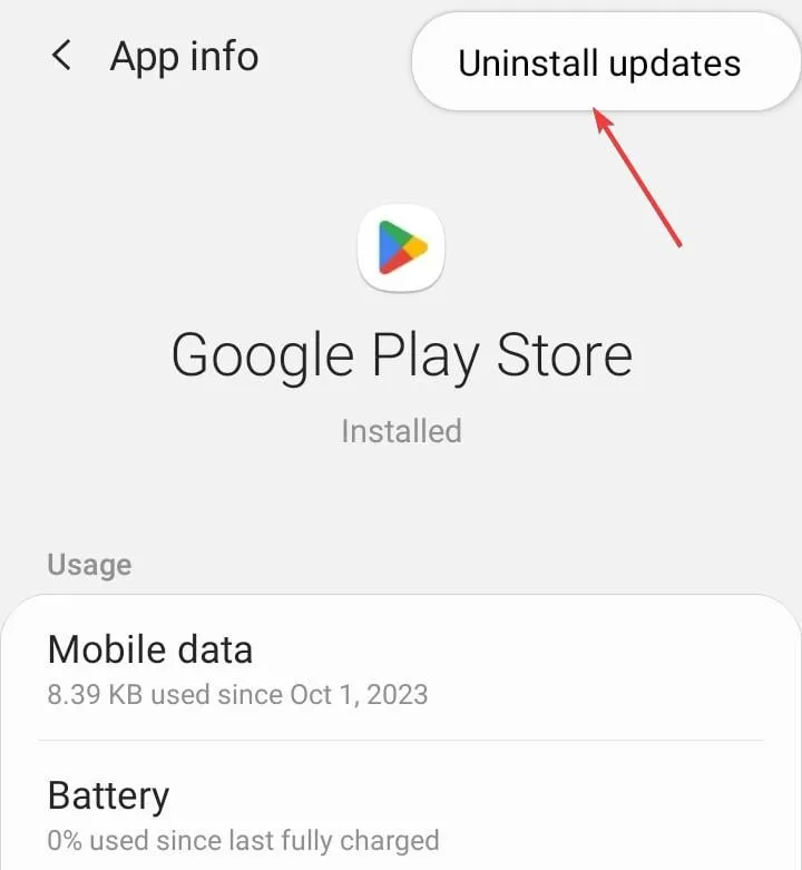 Deinstallieren Sie Updates, um den Google Play-Fehlercode 492 zu beheben