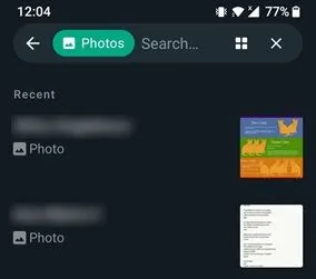 Android 版 WhatsApp 中所有對話中共享的所有照片的縮圖。