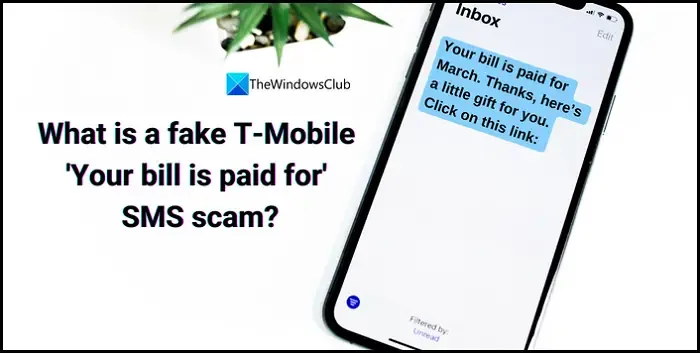 T-Mobile 'Sua conta está paga' Golpe de SMS