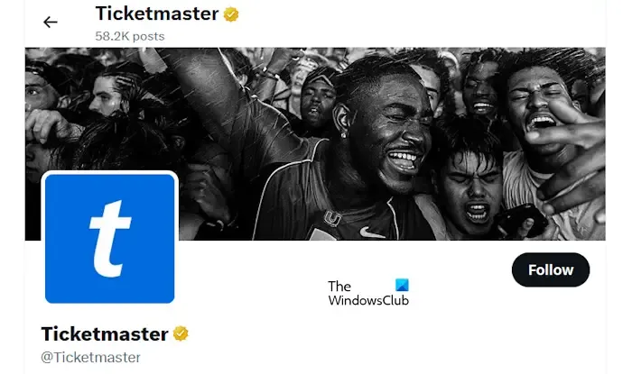 Conta oficial da Ticketmaster no Twitter