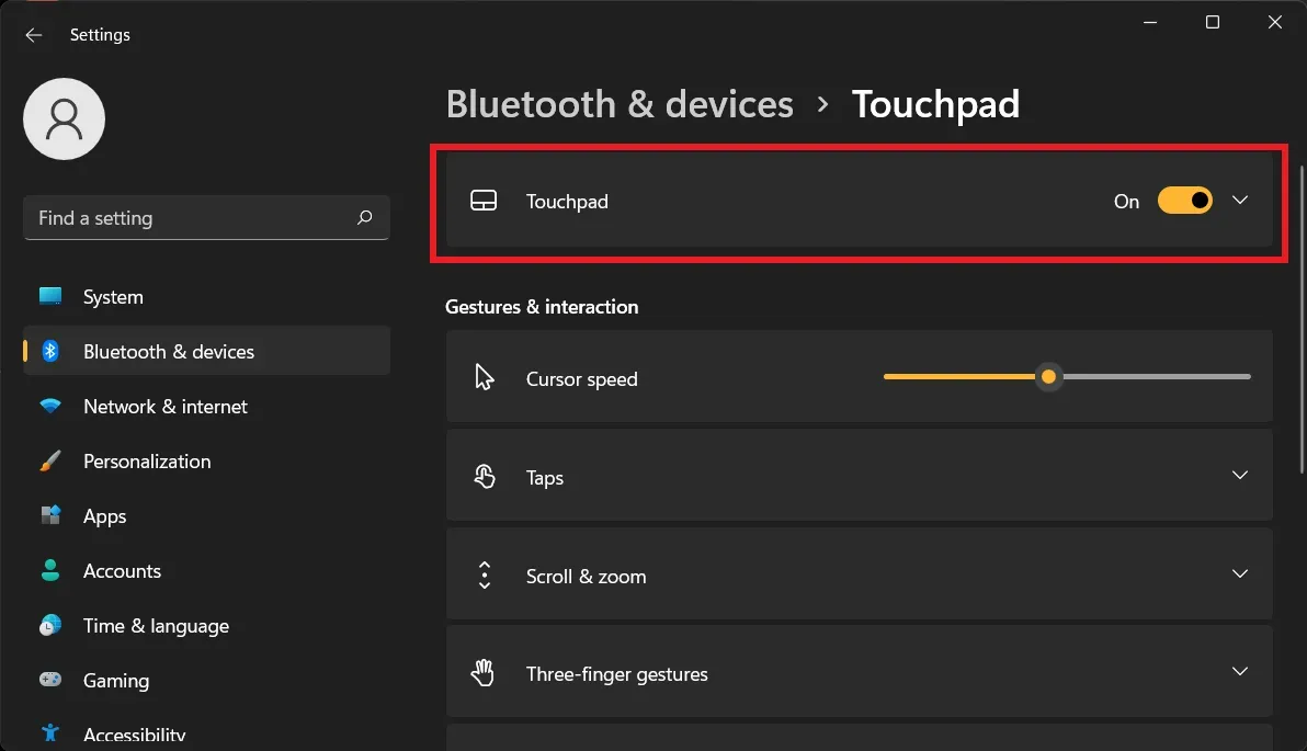Impostazioni del touchpad di Windows 11
