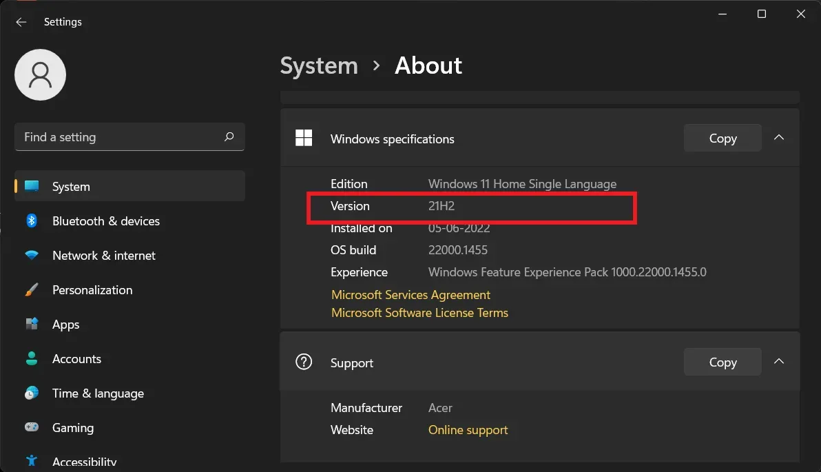 Configuración de Windows 11 que muestra las especificaciones de Windows