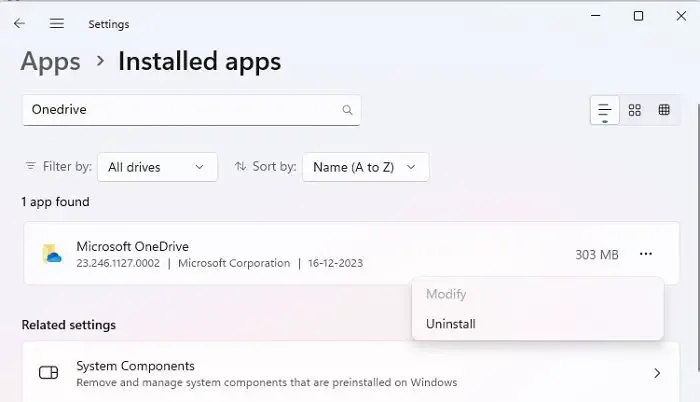 Microsoft OneDriveをアンインストールする