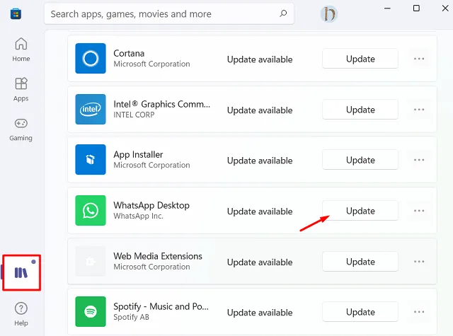 Actualiza WhatsApp a través de Microsoft Store