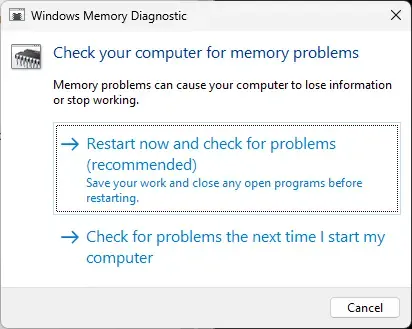 Utilice la herramienta de diagnóstico de memoria de Windows