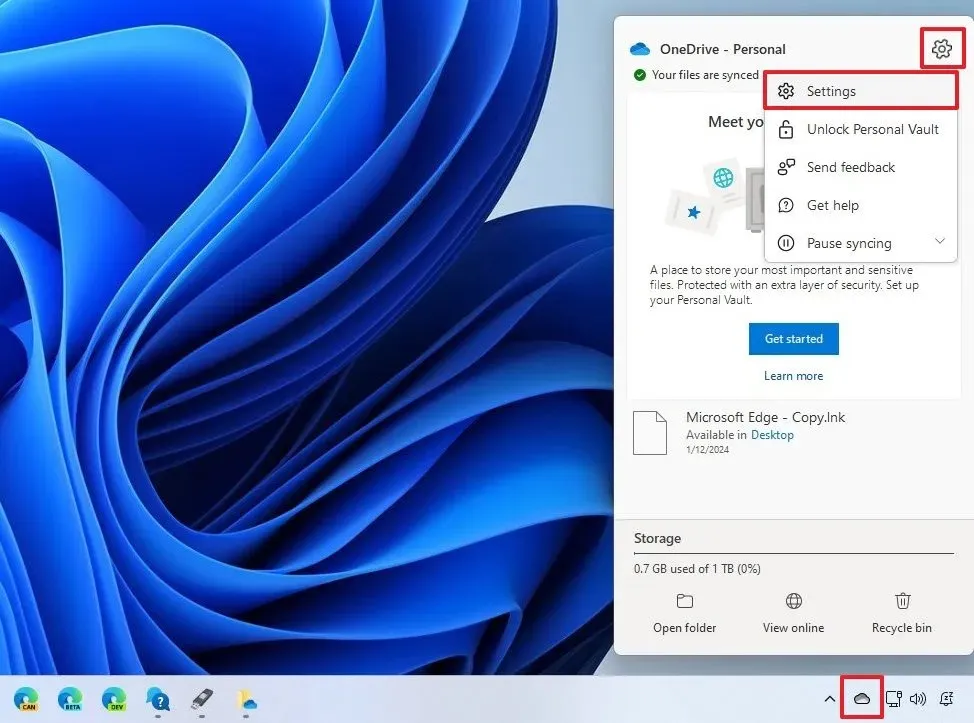 Windows 11 opent OneDrive-instellingen