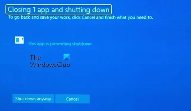 Windows sluit 1 app en sluit af