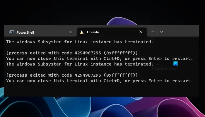 L'istanza del sottosistema Windows per Linux è stata terminata
