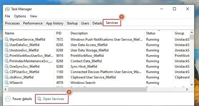 Windows 작업 관리자 개방형 서비스