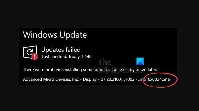 Solucionar el error de actualización de Windows 0x8024ce16