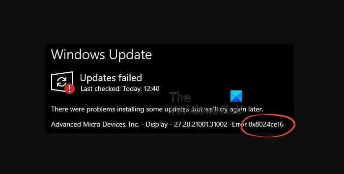 Błąd aktualizacji systemu Windows 0x8024ce16