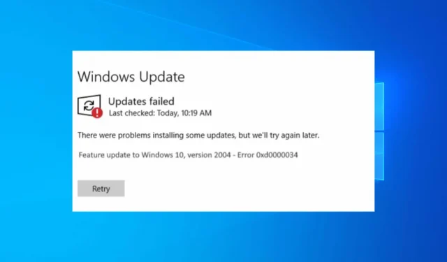 Risolto: codice errore di Windows Update 0xd000034 su Windows 10