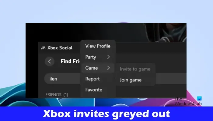 Invitations Xbox grisées