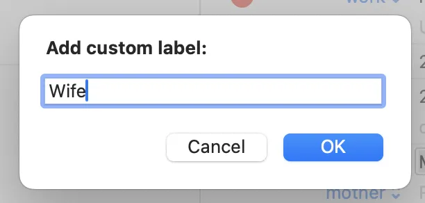 crea un'etichetta di relazione personalizzata per il contatto macOS