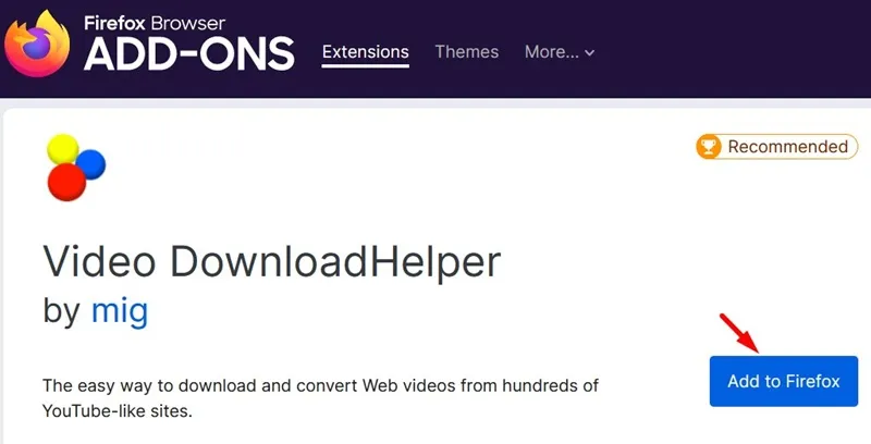 Aggiungi Video DownloadHelper a Mozilla