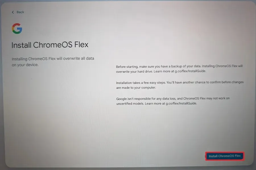 Antes dos detalhes do ChromeOS Flex
