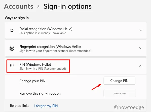 Windows 11 PC で PIN を変更する
