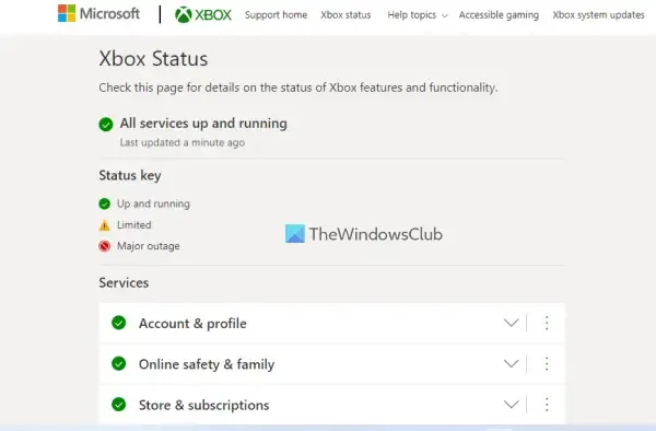 Verifique o status do serviço Xbox Live