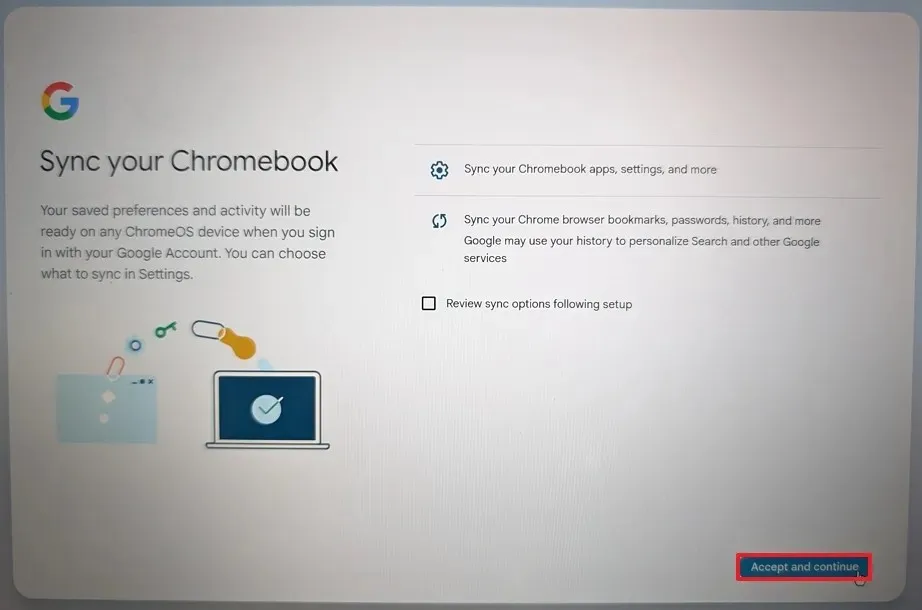Opciones de sincronización de revisión de ChromeOS Flex