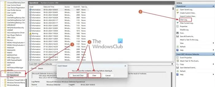 Cancellazione dei registri di protezione di Windows Defender utilizzando il Visualizzatore eventi
