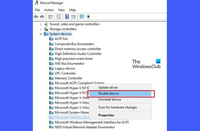 Desative o driver de barramento Microsoft UAA para áudio de alta definição