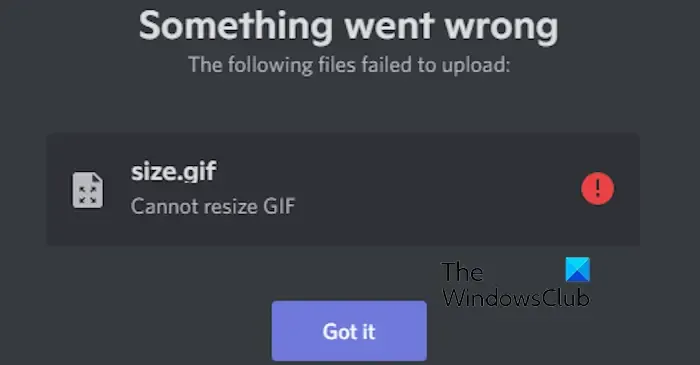 Discord Não é possível redimensionar o erro GIF