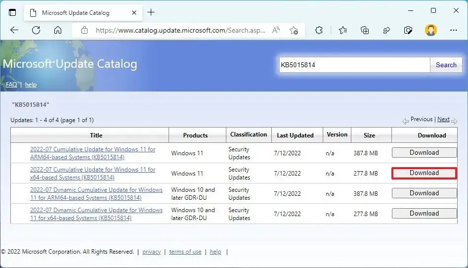 Download des Microsoft Update-Katalogs