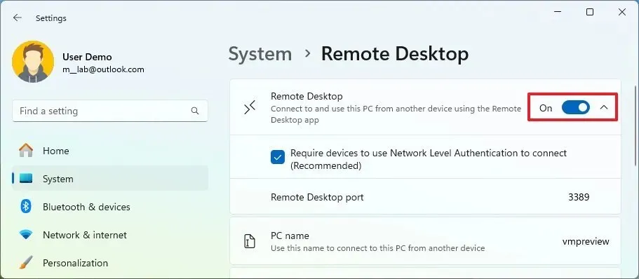 Abilita Desktop remoto (RDP)