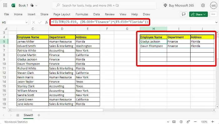 Função FILTER do Excel com vários critérios