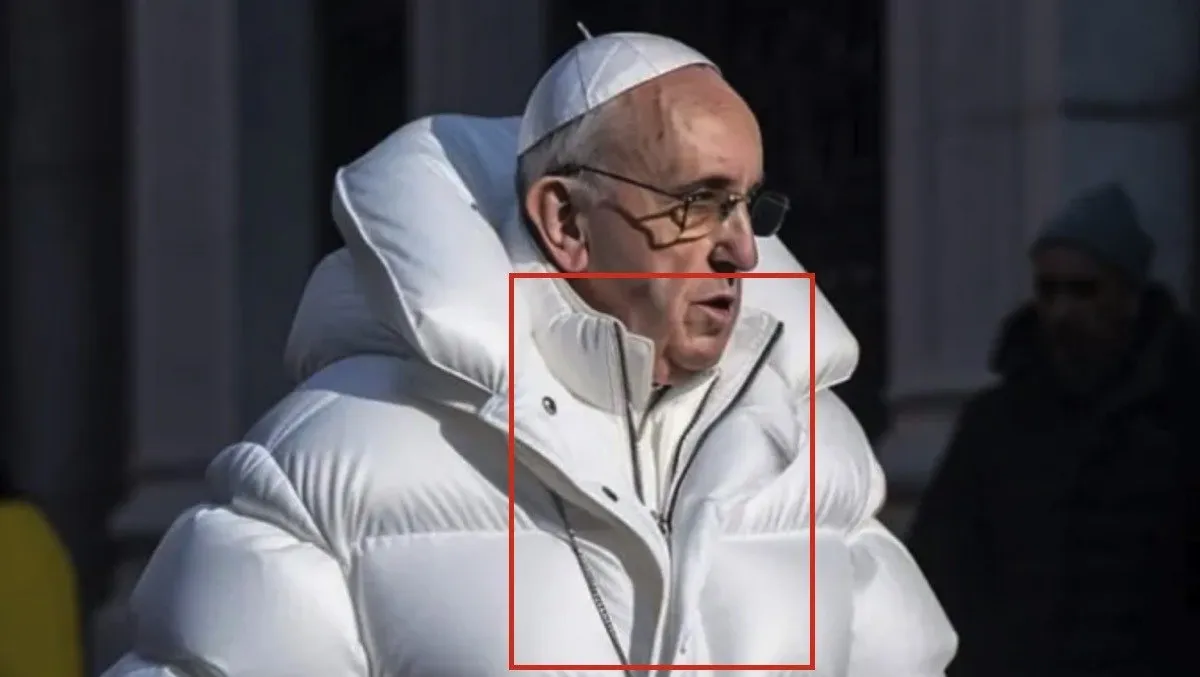 ふわふわのコートを着た偽教皇