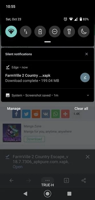 Ejemplo de notificación de archivo descargado en Android.